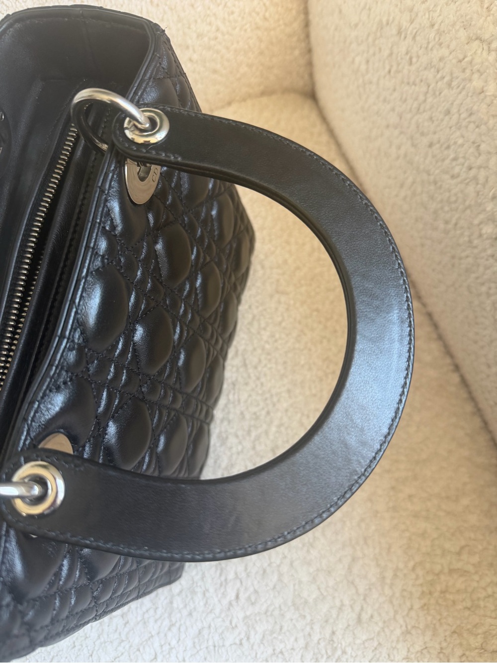 Dior Black Quilted Leather Lady Dior Satchel with Silver 'CD' Charms medium size - Picture 11 of 17